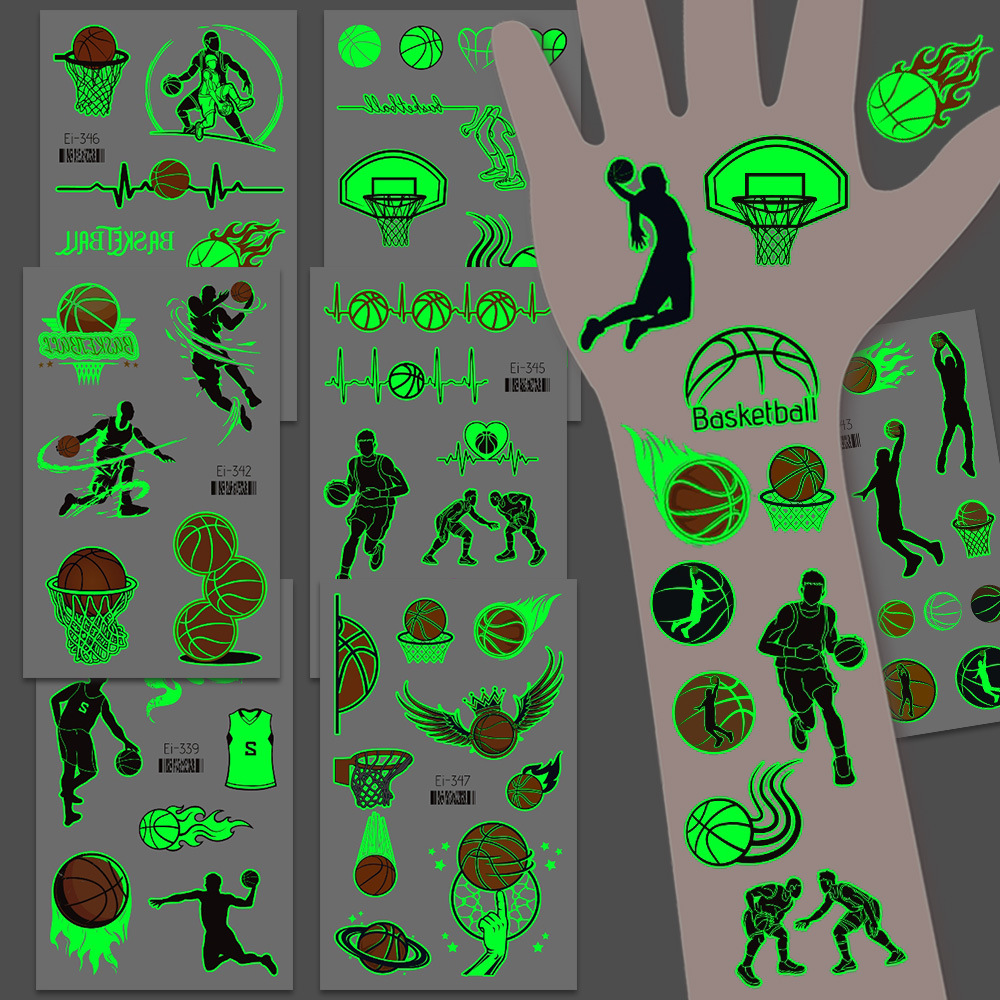 Blister Plaster Sport - 10 Blatt Sport-Basketball-Thema, leuchtende temporäre Tattoos,